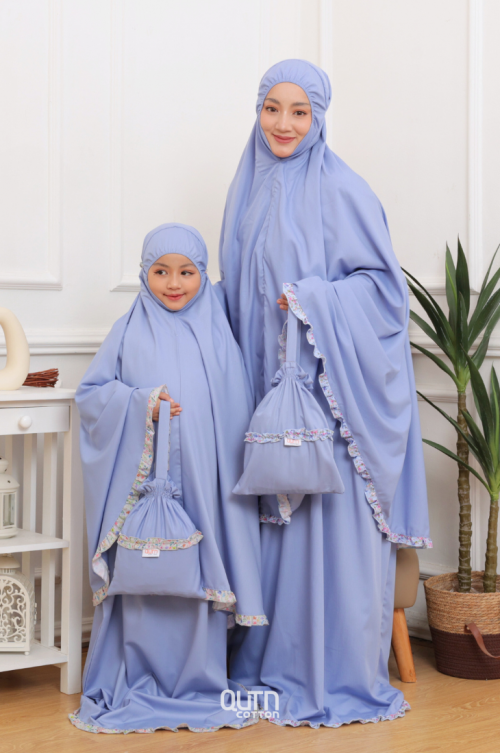 Telekung Hanna Ruffle Ibu Anak in Denim Blue