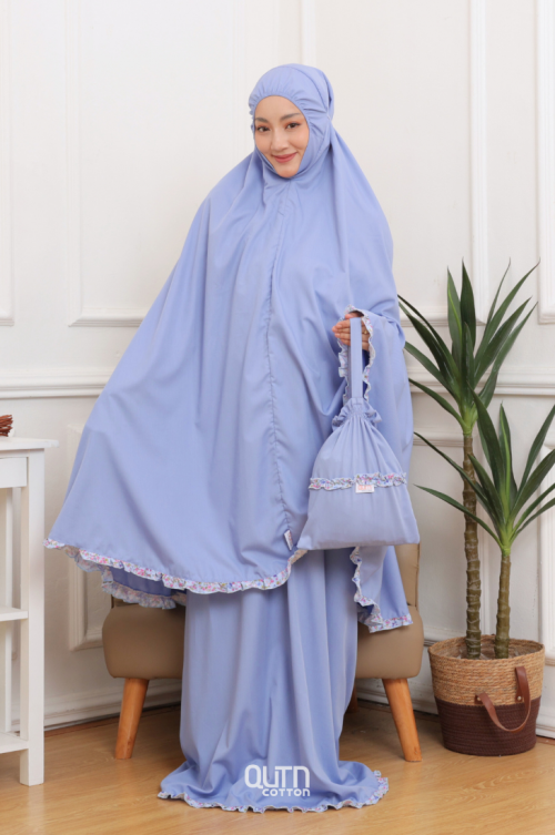 Telekung Hanna Ruffle Adult in Denim Blue