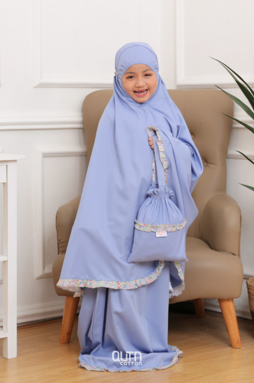 Telekung Hanna Ruffle Ibu Anak in Denim Blue