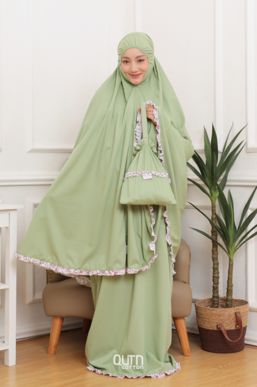 Telekung Hanna Ruffle Ibu Anak in Apple Green