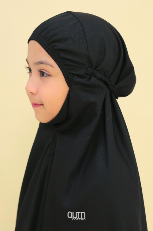 Telekung Hanna Cotton in Midnight Black