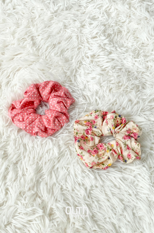 2-pc Scrunchies [Pink & Cream]